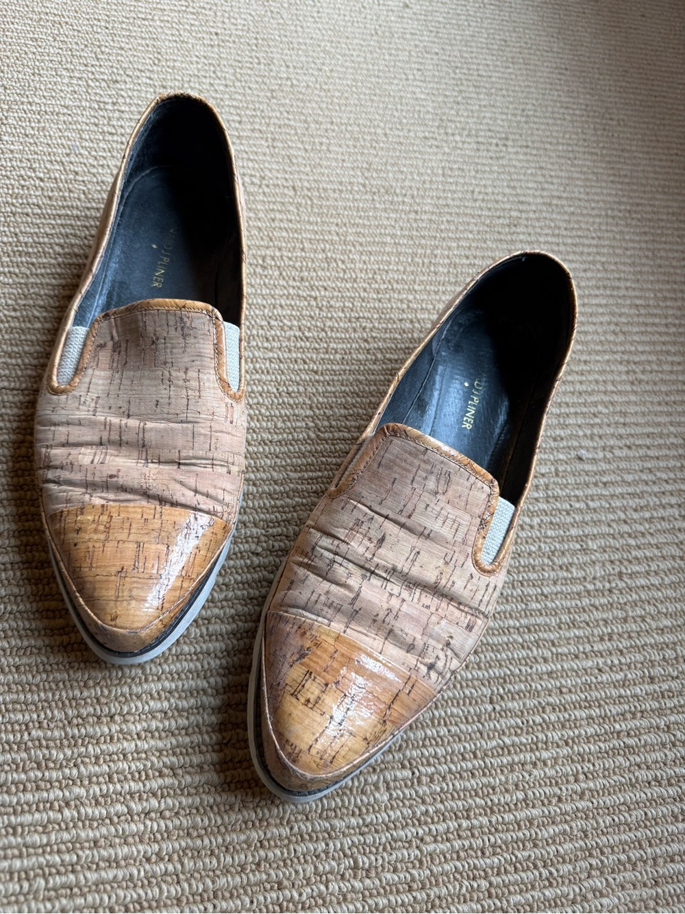 Donald J. Pliner Cork-Effect Slip-On Loafers in Tan and Brown